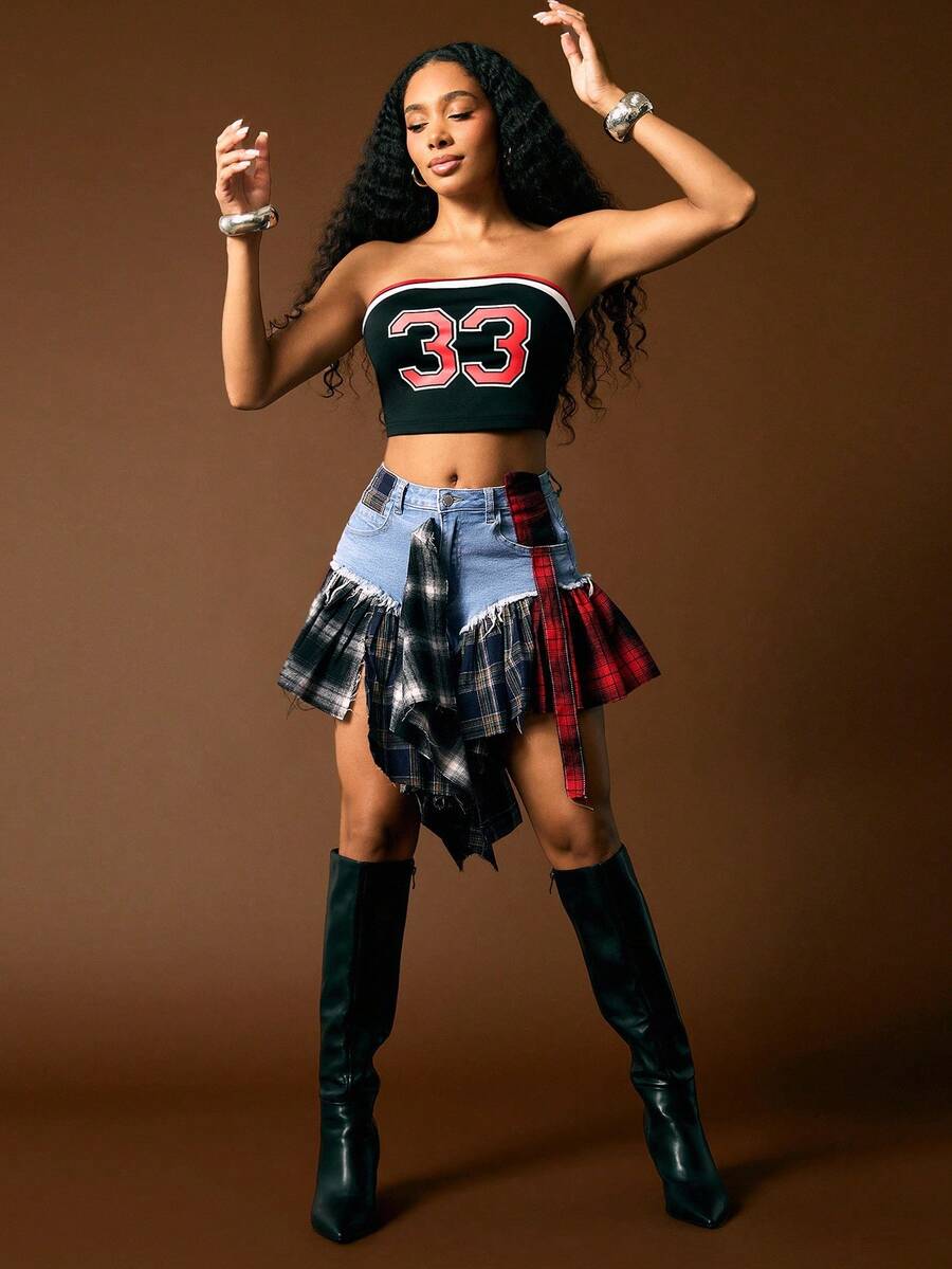 Vixey توب أنبوبي قصير مطبوع بأرقام ملونة