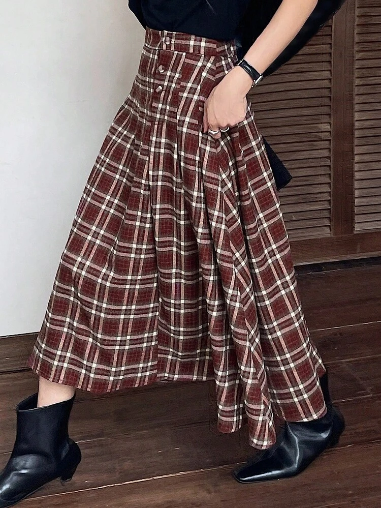 Casual Style Rivet Button A-Line Women's Skirt, Autumn Winter Women Skirts