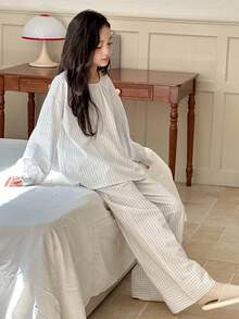 DAZY 青少年女孩休闲家居服睡衣，秋季 - 藍色 - 查看 2