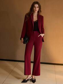 MOTF Classy PANTALONES DE TRAJE DE PIERNA RECTA CON PLIEGUE PRENSADO - Burdeos - Ver 7