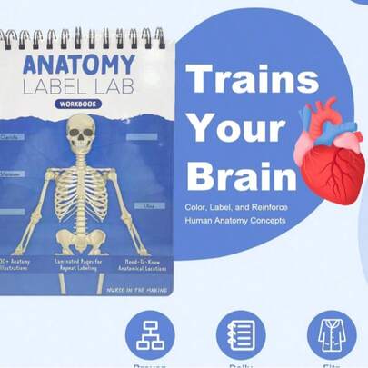 1pc Anatomy Labelled Lab Workbook - 100+ Full-Color STEM Alumni Pages With Human Anatomy Illustrations, Interactive Labeling Practice & Anatomy Terms For Medical Students, Biology Students, Researchers - Study & Research Resource, Educational Illustrations, Highquality Print, Healthcare Professionals