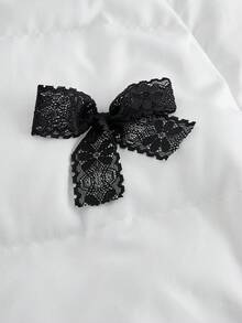 SHEIN MOD Plus Size Women's White Collar Side Bow Decor Padded Coat