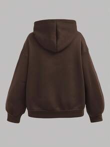 SHEIN Girlism 2件套少女纯色字母印花连帽运动衫和工装裤休闲装 - 棕色 - 查看 7
