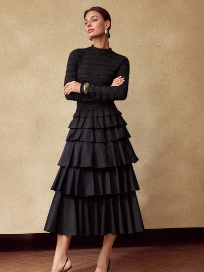 MOTF PREMIUM WOMEN TEXTURED RUFFLE LAYERED DRESS, AUTUMN/WINTER