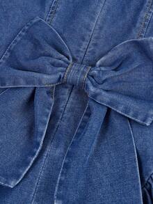 SHEIN Tween Girls' Fashion Cute BowKnot Decor Puff Long Sleeves Dark Blue Denim Dress Fall Winter,For Girls Fall/Winter Dailywear Costume,Girls Streetwear Outfits,Halloween Outfits,Christmas Outfits,Party Outfits,Winter Clothes,Teen Dress,Blue Jean Dress,Puff Sleeve Dress,Dark Blue Dress,Long Sleeve Dress