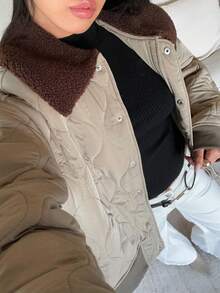 Aloruh 谷仓风格拼布领常规版型长袖女士棉衣秋冬装 - 軍綠色 - 查看 3