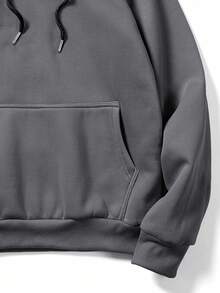 ROMWE MEN Prep Men Kangaroo Pocket Drawstring Hoodie, School