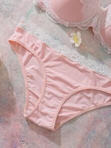 DelicateAllure 2件套女士优雅撞色蕾丝拼接内衣套装 - 粉色 - 查看 5