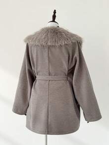 Auralis Plus Size Solid Color Faux Fur Patchwork Long Sleeve Overcoat, Autumn/Winter