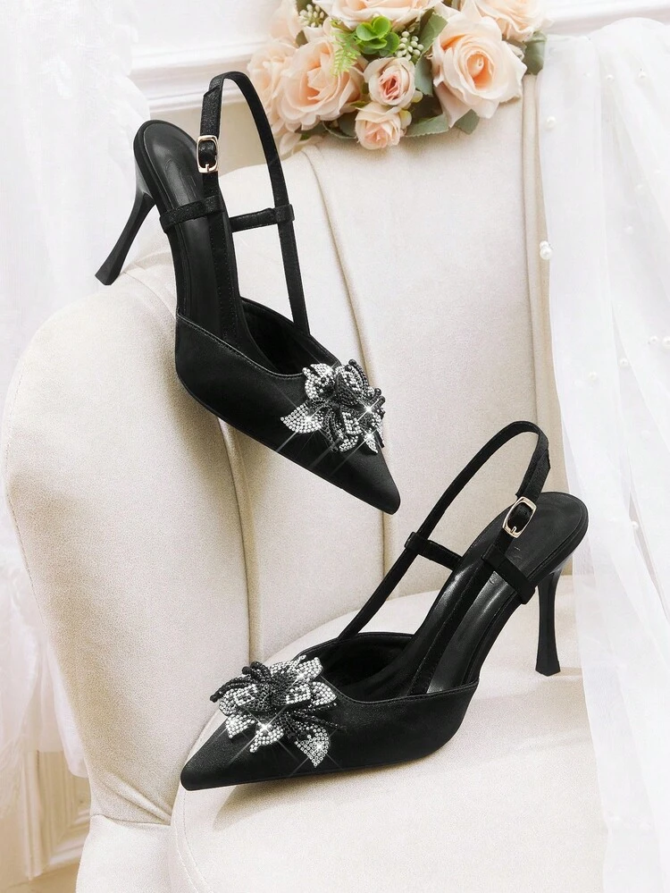 CUCCOO HITCHD Zapatos de tacón de aguja de punta fina para mujer, elegantes con adornos de cristal con diseño floral, de estilo romántico y sexy gótico, adecuados para ocasiones formales, bodas, fiestas, Halloween, Navidad, Año Nuevo