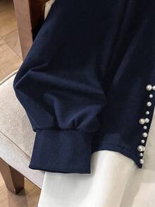 Lacomfia 女式宽松珍珠装饰圆领长袖休闲日常运动衫，加大码