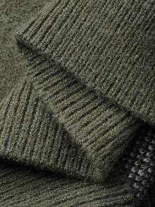 Livesso 女秋冬字母图案提花拼色撞色拼接宽松休闲街头风职场装时尚针织开衫 - 綠色 - 查看 10