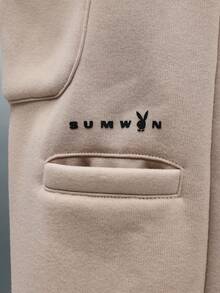 PLAYBOY X SUMWON 家居服 经典兔子标志阔腿运动裤 直筒休闲裤 带侧袋 松紧腰带 冬秋系列 - 卡其色 - 查看 7