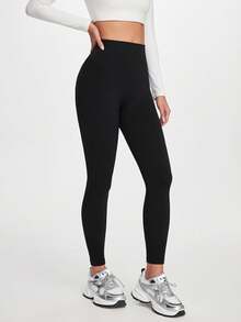 SHEIN Sports 高腰无缝紧身健身紧身裤，吸湿排汗，有弹性，防下蹲，适合锻炼、跑步、瑜伽 - 黑色 - 查看 4