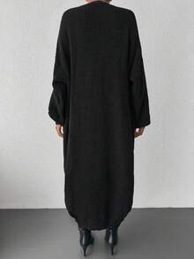 EURMUSE Women's Casual Solid Color Long Cardigan, Versatile For Autumn/Winter - Black - View 2