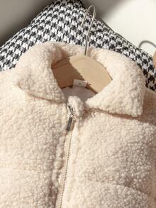 女童时尚休闲泰迪羊羔拉链短外套 - 杏色 - 查看 3