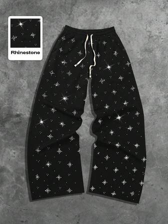 Street Life Herren Herbst/Winter Mode Jogginghose mit Strass und Kordelzug in der Taille