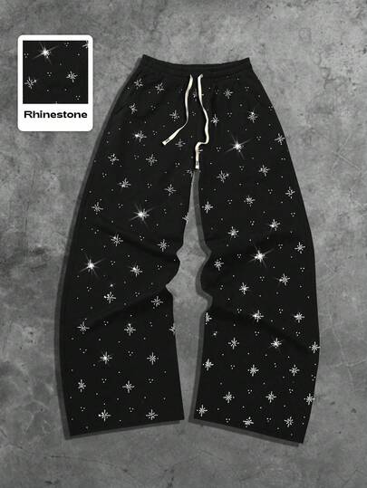 Street Life Herren Herbst/Winter Mode Jogginghose mit Strass und Kordelzug in der Taille