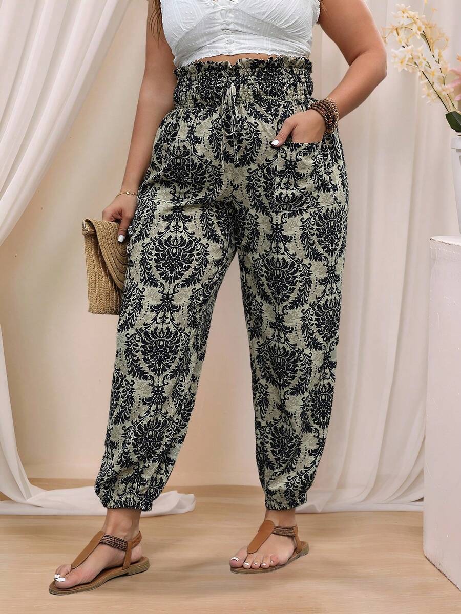 SHEIN Clasi 大尺寸印花休閒紙袋褲 - 彩色 - 查看 1