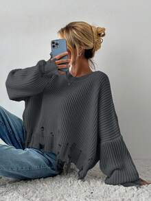EURMUSE Damski jednolity kolor, obniżone ramiona, długi rękaw, luźny, swobodny sweter, jesień/zima