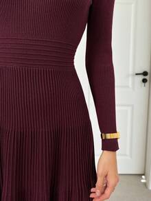 Easowa 秋冬高领修身A字长袖桑葚红女式毛衣，颜色和时尚 - 紅色 - 查看 6