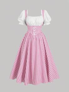 SHEIN MOD Váy kẻ caro hồng cổ điển cỡ lớn dành cho nữ - Hồng - Xem 1