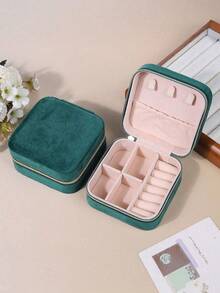 1 件女士天鹅绒首饰盒，珠宝收纳盒，旅行珠宝收纳盒，双层便携式迷你珠宝展示和收纳盒，适用于耳环、戒指、项链、手镯、美甲、母亲节、圣诞节、万圣节礼物，适合女士收纳整理器旅行必需品返校宿舍收纳 - 均碼 - 查看 4