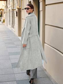 EURMUSE Maxi Cardigan With Belt Outwear Jacket Fall Winter - Beige - View 5
