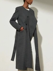Aveloria Modichic Women's Autumn Overcoat With Detachable Scarf, Waist Design - Grey - View 2
