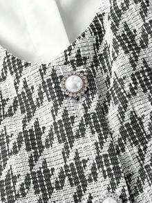 SHEIN MOD Đầm blazer dài tay bồng họa tiết răng cưa 2 trong 1 dành cho nữ cỡ lớn, thích hợp cho dịp năm mới, công sở, thanh lịch, sinh viên đại học. - Đen và trắng - Xem 3