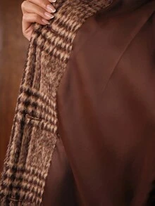 MOTF PREMIUM FALL WINTER WOOL PLAID OVERCOAT - Coffee Brown - View 13