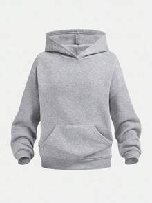 SHEIN بلوزة كاجوال/يومية/مدرسية مقاس كبير/بغطاء للرأس للفتيات المراهقات، جيوب، طباعة كرة البولينج بنمط النمر، قياس فضفاض، مبطنة بقماش دافئ، خريف/شتاء - رمادي - مشاهدة 2