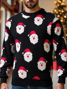 Manfinity NXTstreet Men's Christmas Knitted Sweater, Santa Claus Design, Popular Winter Knitwear Christmas Sweater Santa Claus Sweater Knitted Christmas Sweater Christmas Jumper Holiday Sweater