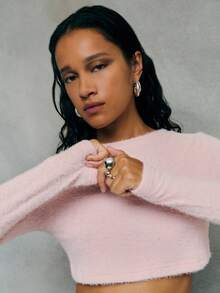 TypaGal This Cropped Fuzzy Knit Top Delivers A Flattering, Minimalist Silhouette. A Statement Piece Among Casual Blouses For Women, Perfect For Modern Casual Wardrobes.