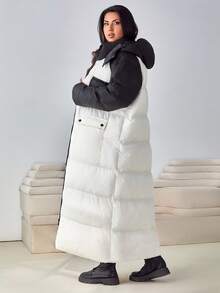 EURMUSE Große Größen Schwarz&Weiß Mantel mit großen Taschen für den Winter