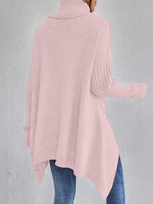 EMERY ROSE Women's Solid Color High Neck Drop Shoulder Long Sleeve Casual Loose Pullover Sweater, Autumn/Winter - Pink - View 2