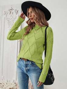 EMERY ROSE Suéter de cuello alto de manga larga, ajustado, de unicolor para mujer, otoño/invierno - Verde - Ver 4