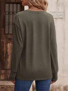 INAWLY Plus Button Detail Drop Shoulder Tee, For Thanksgiving Fall Cloth For Women - Army Green - View 2