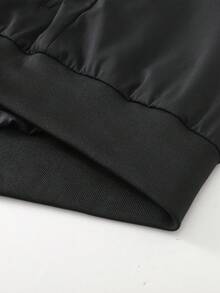 Manfinity Homme 男士加大码休闲纯色户外风衣棒球夹克，外出黑色长袖休闲轻便夹克，适合朋友、丈夫、男朋友的礼物，适合秋季 - 黑色 - 查看 4