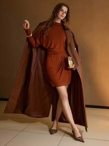 MOTF PREMIUM WOMEN'S FUNNEL NECK KNIT RUCHED WRAP HEM BODYCON DRESS