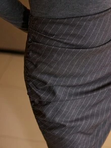 MOTF PREMIUM WOMEN'S STRIPED PATTERN RUCHED SKIRT - Light Grey - View 2