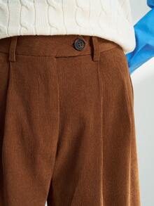 INAWLY Women's Casual Everyday Commute Simple Solid Color Corduroy Comfortable Loose Wide Leg Pants, Autumn/Winter - Brown - View 6