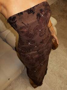 Glamine Váy quây in hoa mùa thu dành cho nữ - màu nâu - Xem 1