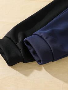 SHEIN 2 件 Tween Boy 休闲风格撞色保暖内衬运动裤，适合秋冬季 - 藏蓝色 - 查看 6