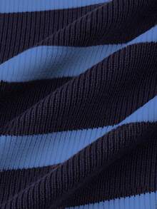 Flirla Vestido de punto ajustado de manga larga con cuello en V a rayas para mujer en otoño