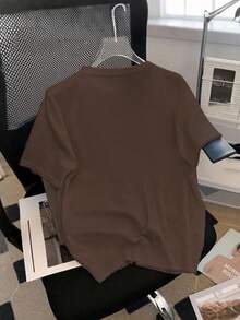 SHEIN Oversized Bear Embroidery & Rhinestone Bow Decor Round Neck Drop Shoulder Mid-Length Women T-Shirt - Brown - View 2