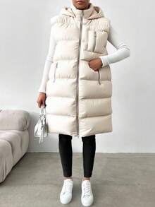RueChic Zip Up Hooded Puffer Vest Coat - White - View 6
