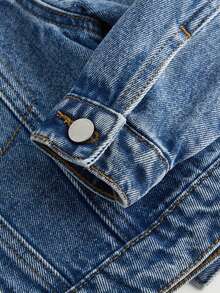 SHEIN Young Girl' Y2k Blue Denim Thermal Lined Loose Short Jacket, Autumn/Winter,Winter Outfits,Fleece Warm Coat, Street Style, Autumn Style, Autumn And Winter Coat, Party Style Fall