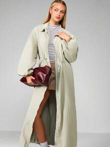 MISSGUIDED Maxi Parachute Long Oversized Windbreaker Trench Coat Fall Winter Street Fashion Lightweight Outerwear Classic Design Christmas - Green - View 5