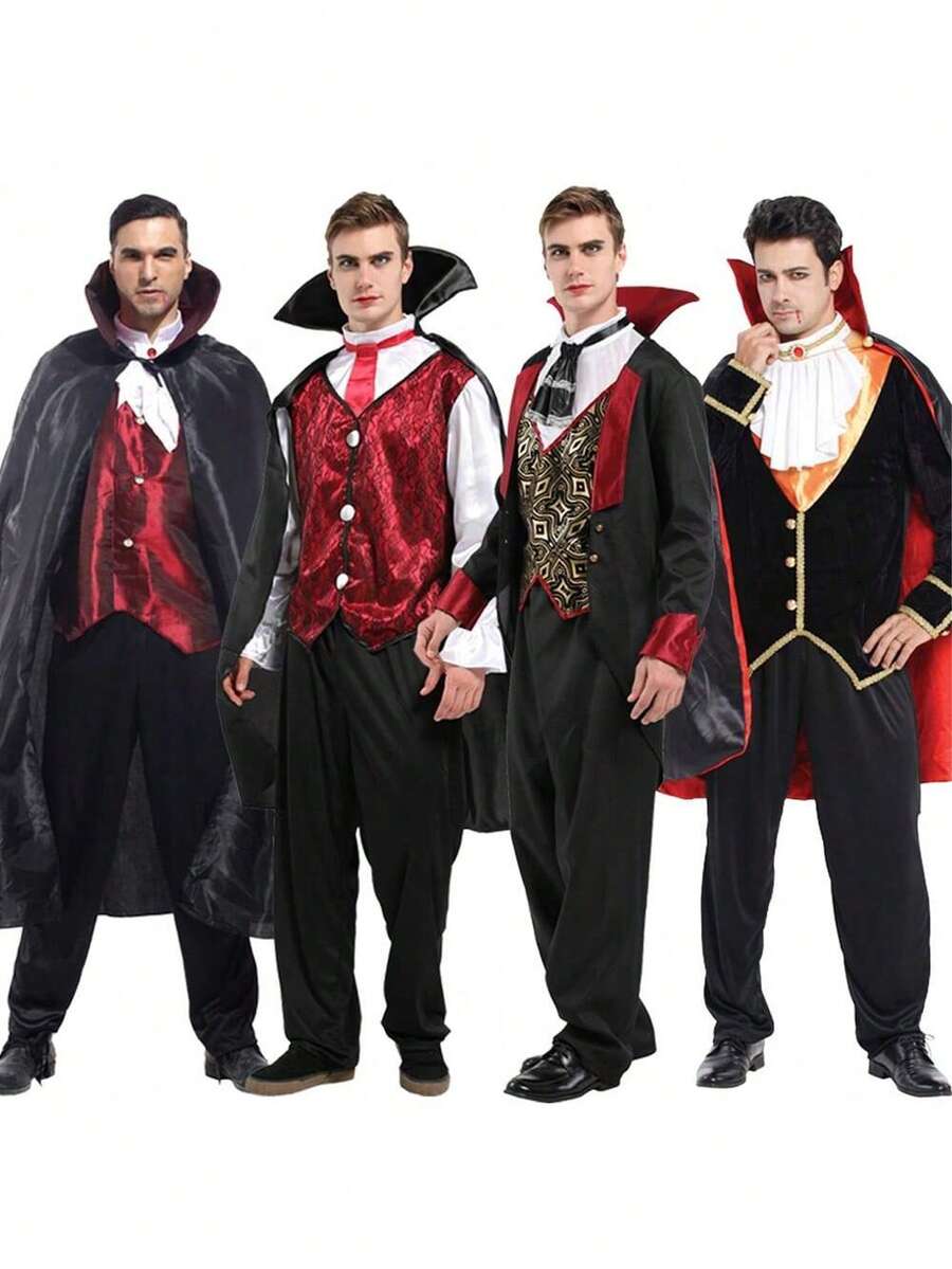 Halloween Men's Noble Vampire  Suit, Cloaked Vampire Death Costume, Including Cloak And Clothes - Black - View 1